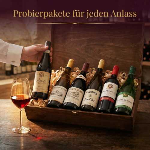 Exklusives Wein-Probierpaket, 6 Weinflaschen in Geschenkkiste, zum online bestellen, kuratiert von Sommelier Alfred Finger, Point4Wine