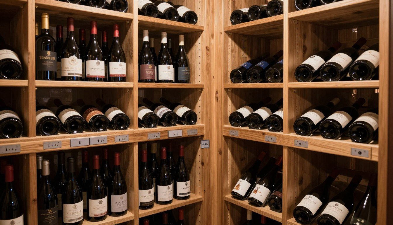 Point4-Weinkeller: Optimale Lagerung von Rotweinen aus Südtirol, Holzregale und präzise Temperaturkontrolle für höchste Qualität