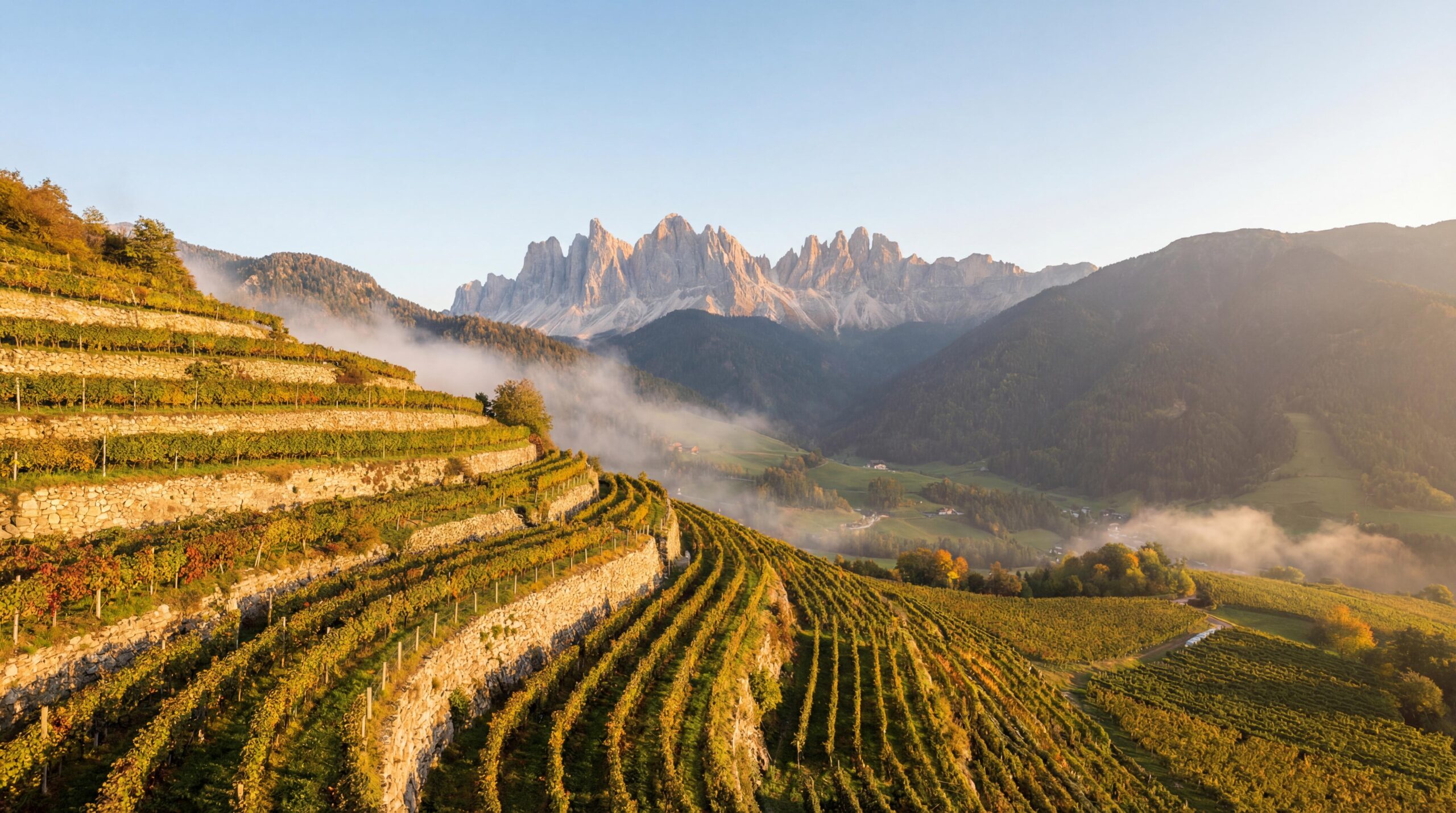 Terroir der Südtiroler Weißweinberge mit Weinbergen, Böden und alpiner Landschaft