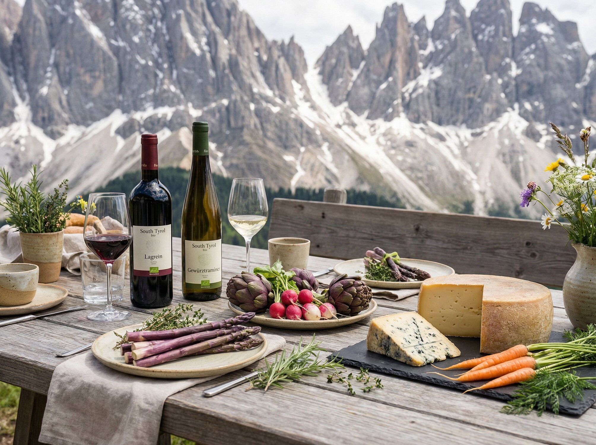 Bio-Wein aus Südtirol zu feiner Küche mit Käse, Gemüsegerichten und mediterran-alpinem Genuss