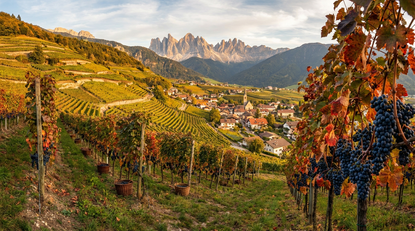 Blauburgunder Weinberge in Mazon Südtirol, terrassierte Hanglagen für Pinot Noir Alto Adige DOC
