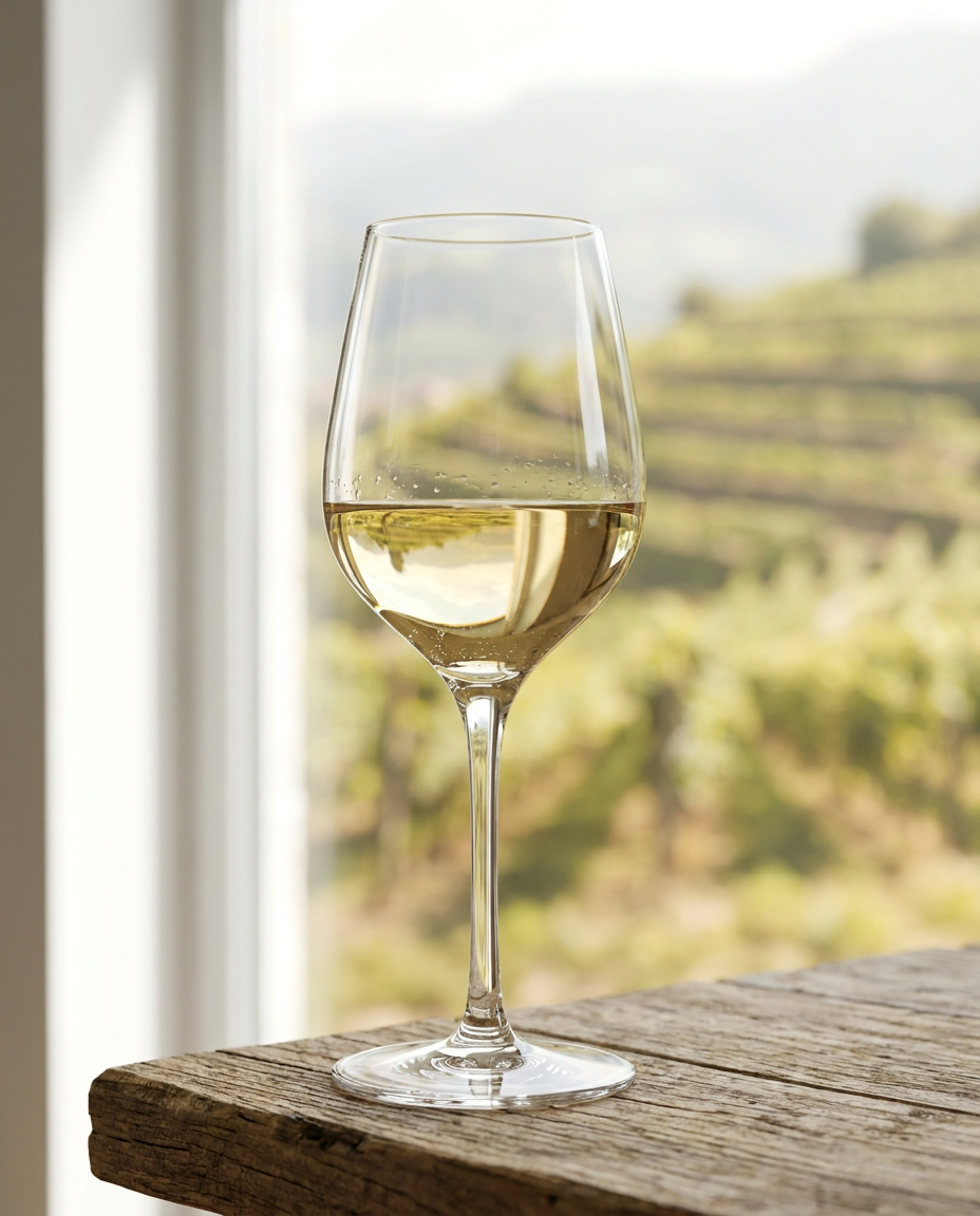 Kerner Weißwein aus Südtirol Eisacktal im Glas, goldgelber aromatischer Wein