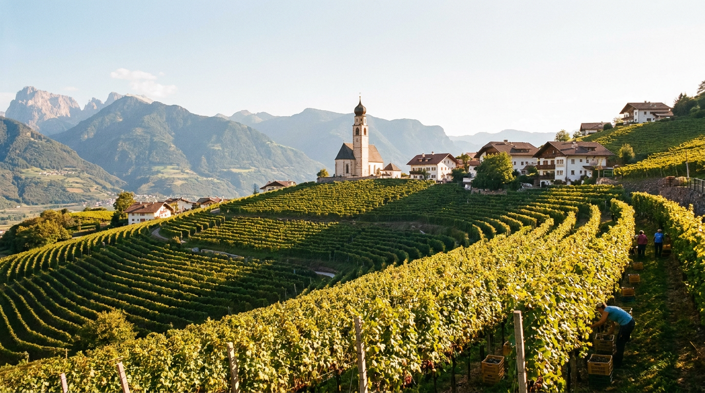 St. Magdalener Weinberge oberhalb Bozen Südtirol, Santa Maddalena Classico Lagen mit Kirche