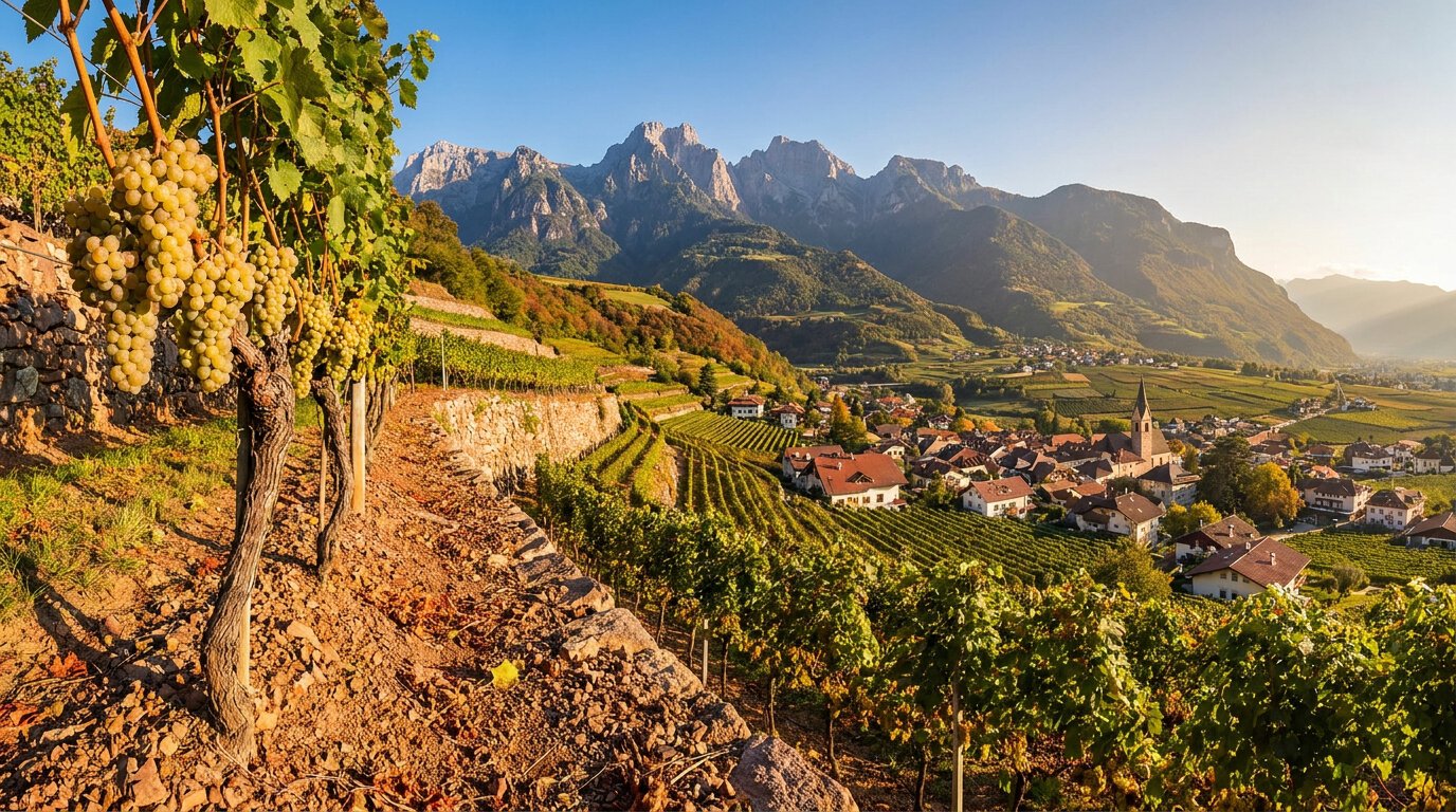 Terlaner Weinberge auf Quarzporphyr-Böden Tschöggelberg, Südtirol Terlan